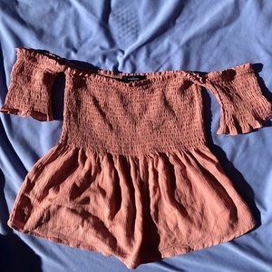 Pink off the shoulder ruffled crop top